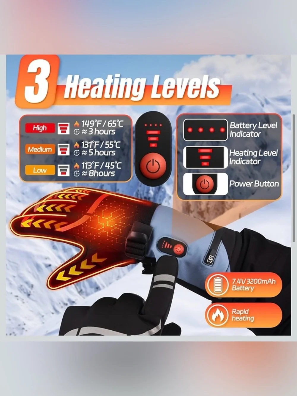 Heated Gloves, 3 Heating Levels Heated Work Gloves With Touchscreen L 1080/bb6-2